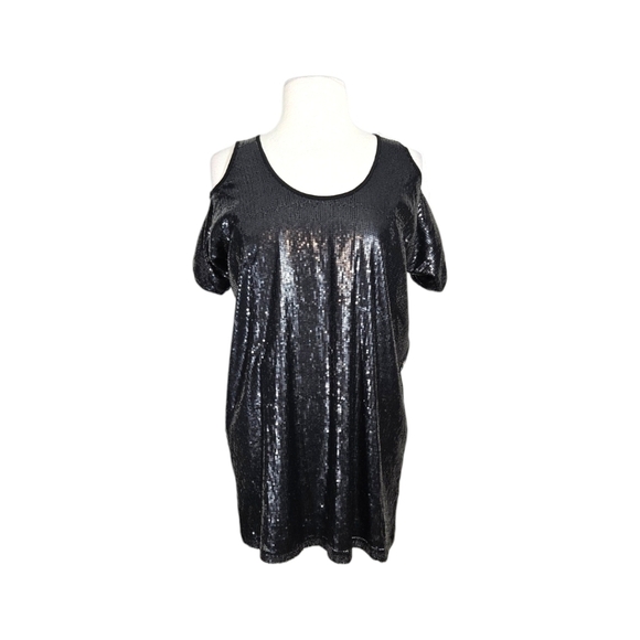 Lovers + Friends Black Sequin Cold Shoulder Mini Swing Dress - Picture 6 of 9